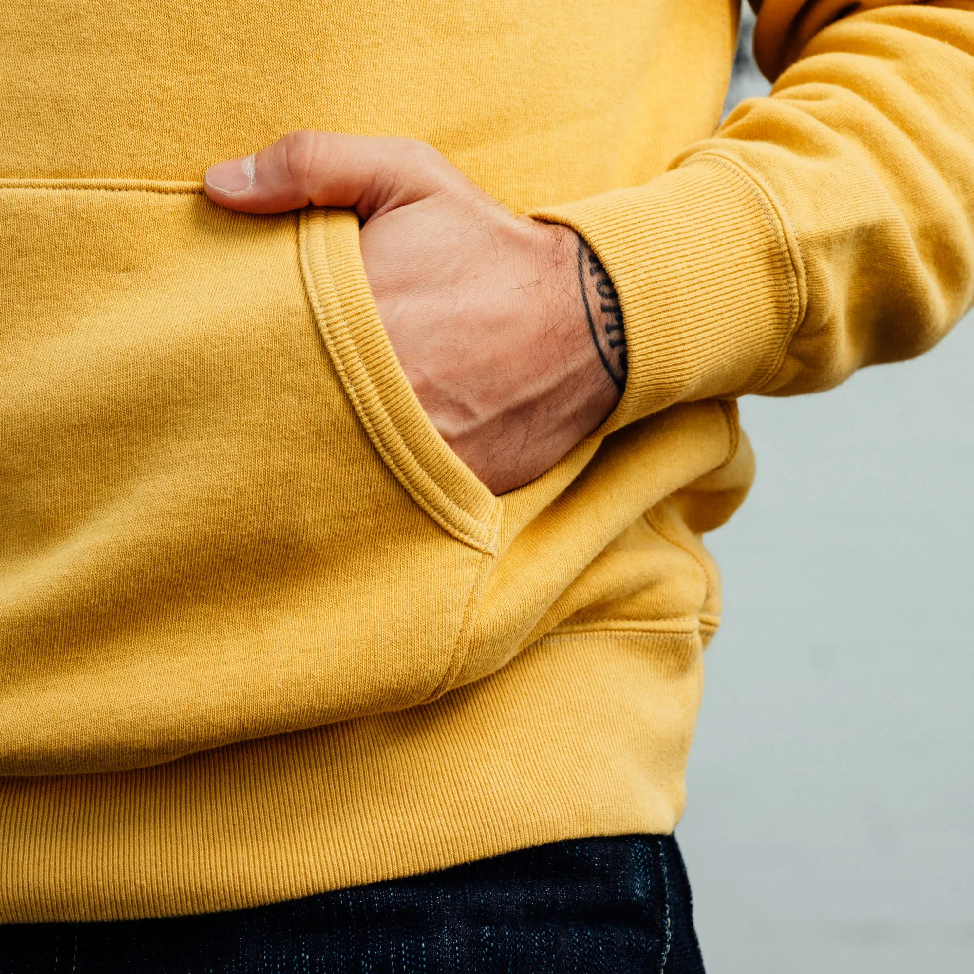 The Flat Head Sweatshirt Hoodie Brushed Lining Made in Japan Mustard Print