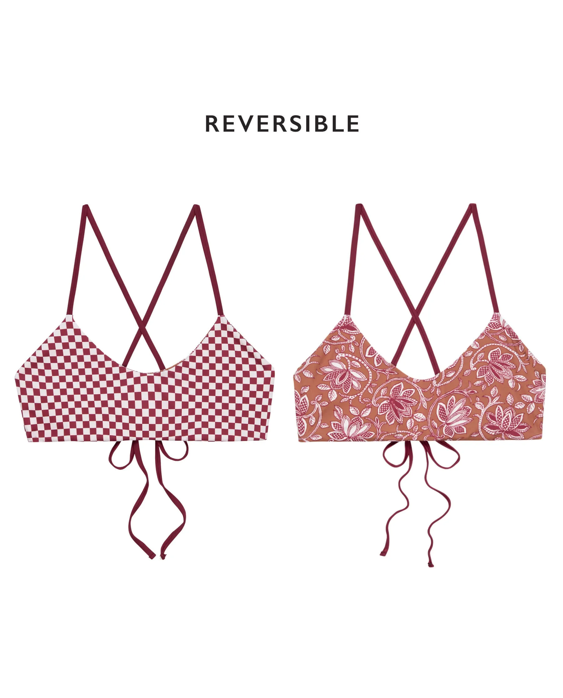 The Reversible Bralette. -- Ruby Check and Golden Sands Oasis Floral