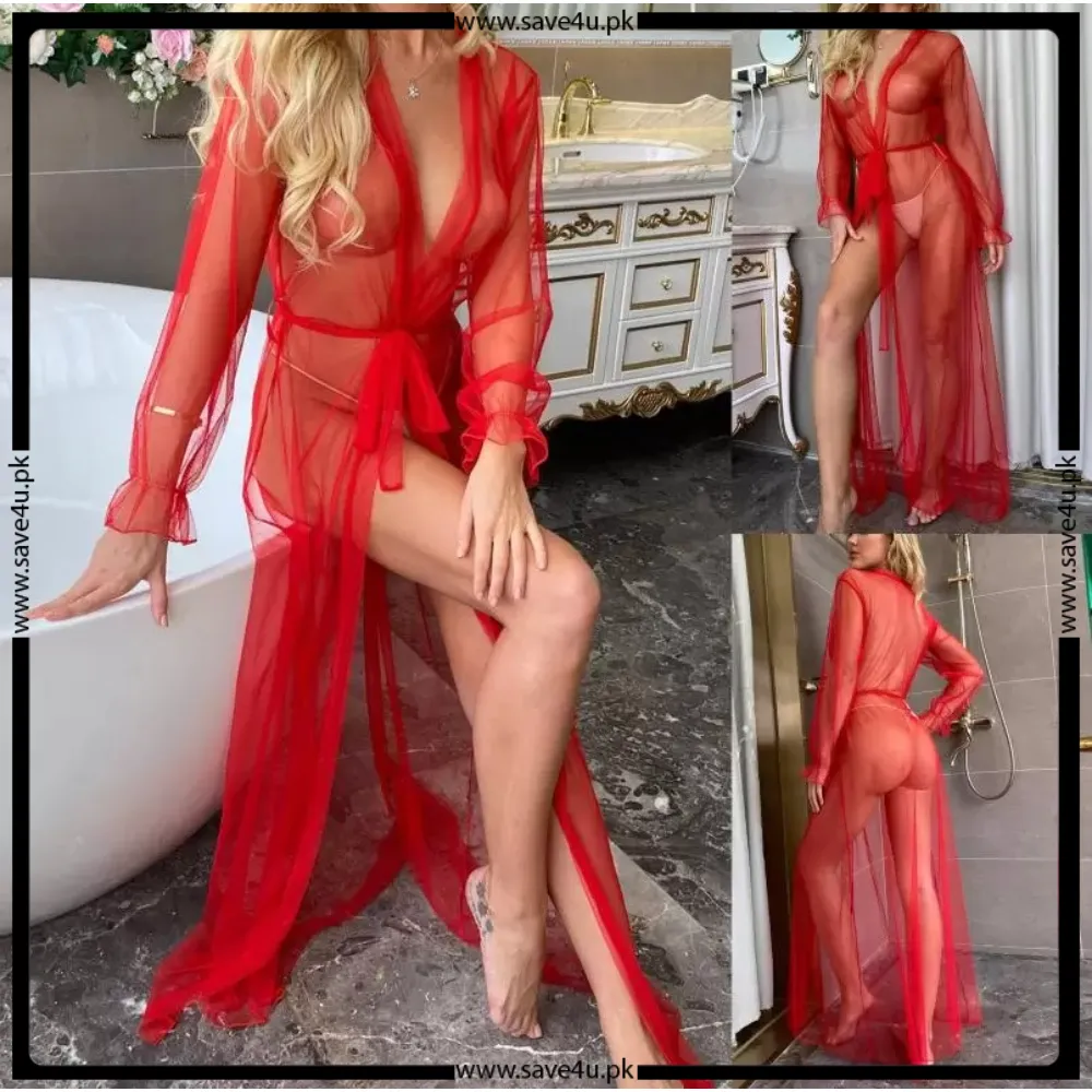 V-Neck See Through Mesh Robe