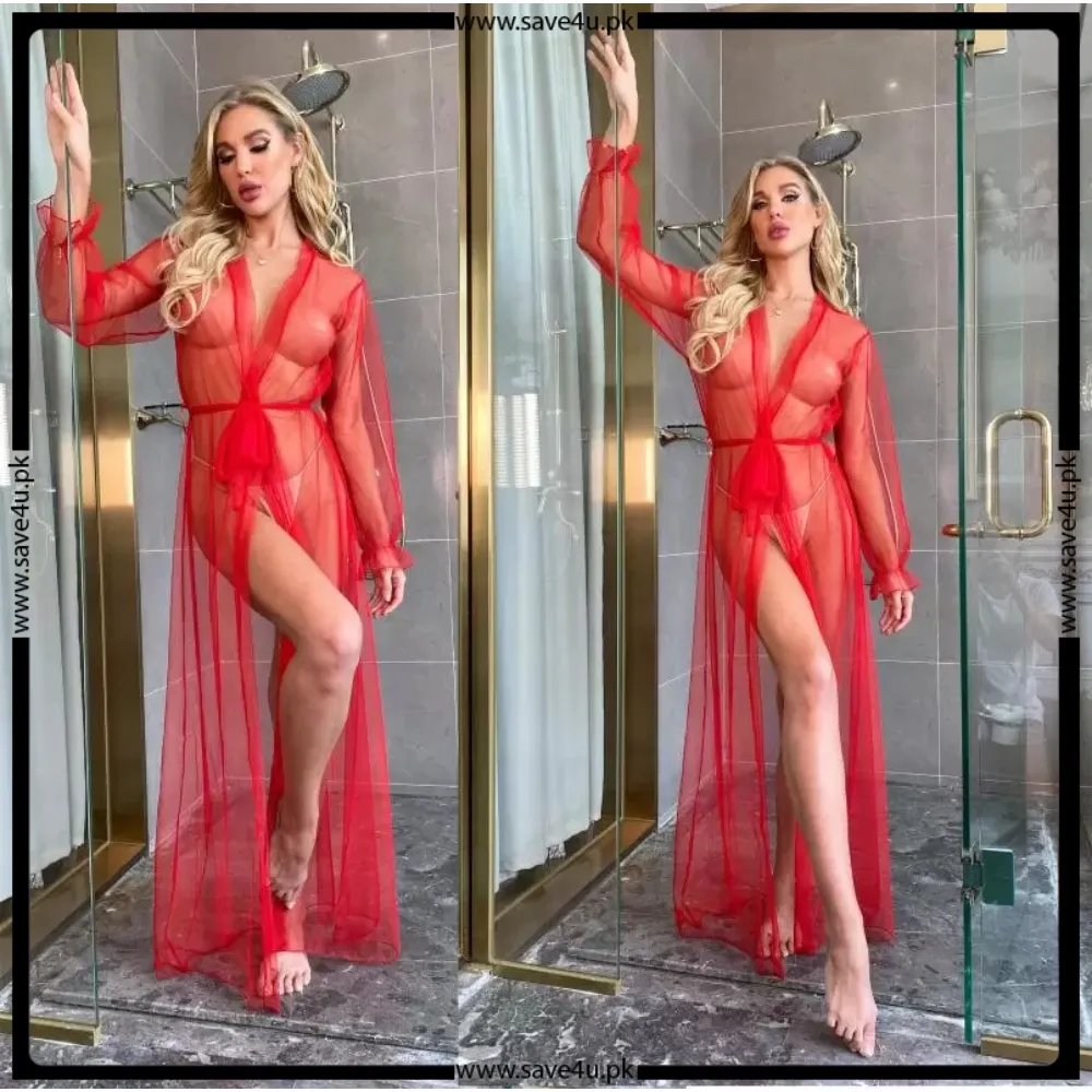 V-Neck See Through Mesh Robe