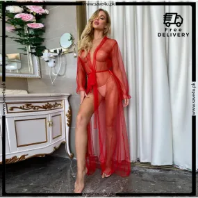 V-Neck See Through Mesh Robe