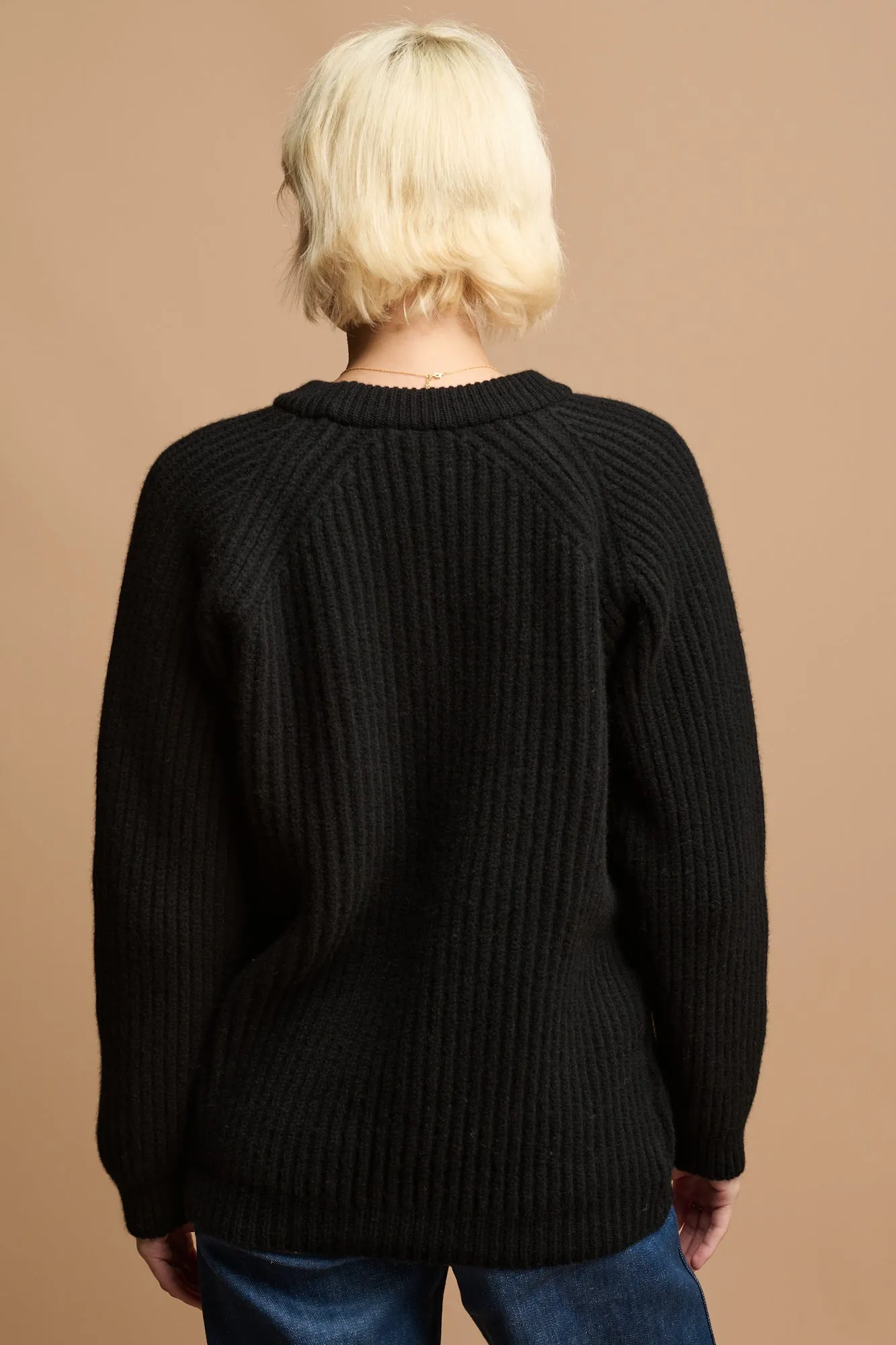 Women's Lambswool Fisherman Ribbed Jumper - Black