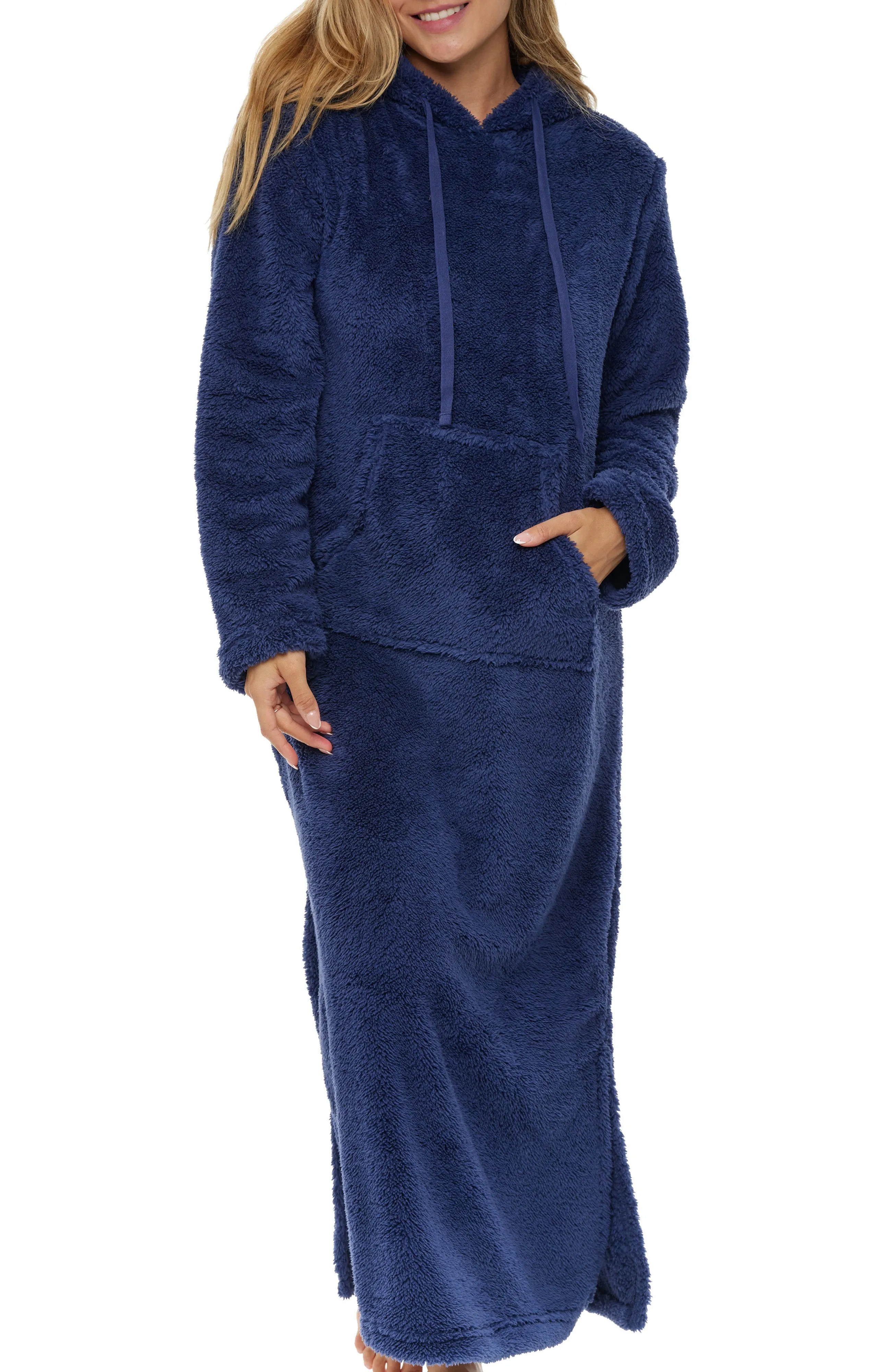 Women's Plush Sweatshirt Robe with Pockets, Long Hooded Fleece Duster Kaftan