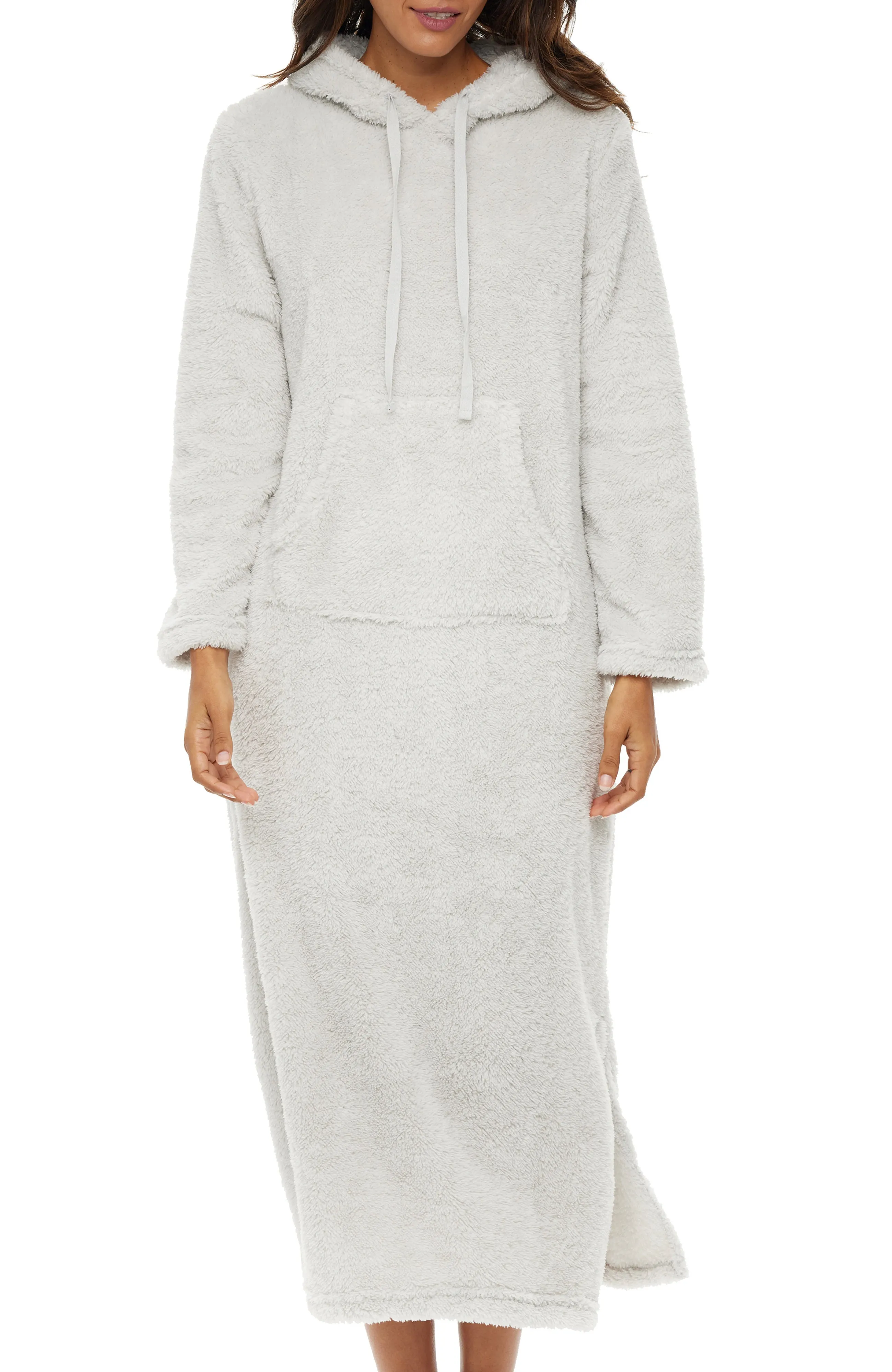 Women's Plush Sweatshirt Robe with Pockets, Long Hooded Fleece Duster Kaftan